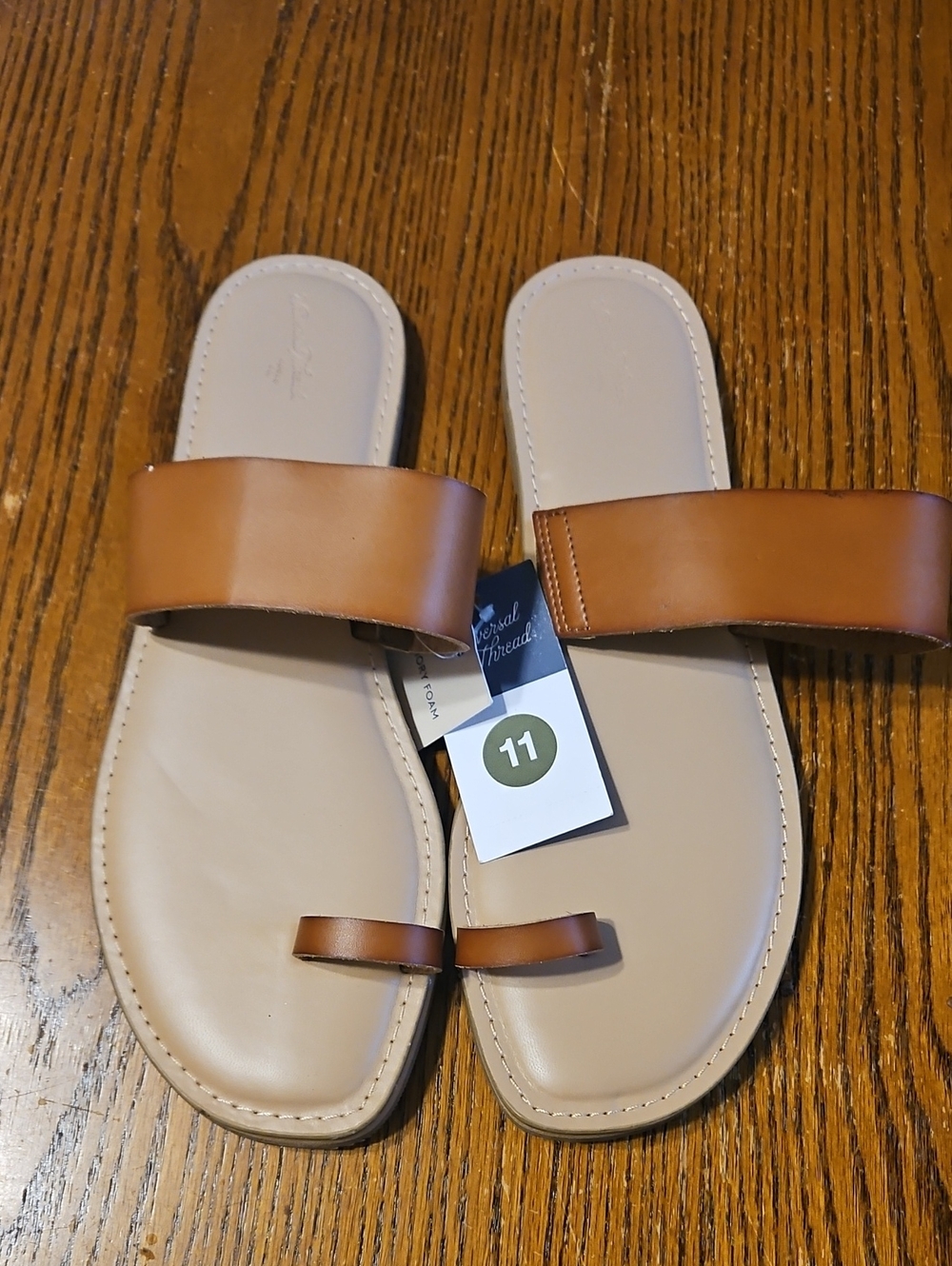 Women's Tan Slide Sandals with Toe Loop - Size 11